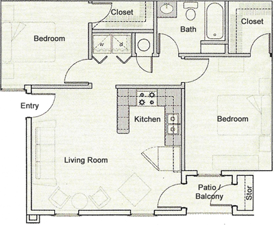 Two Bedroom / One Bath - 992 Sq. Ft.*